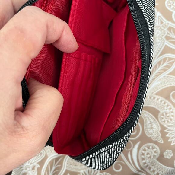 Small Cosmetic Bag Grey and Black Toiletry Bag/Makeup Bag/Travel Zippered - Picture 3 of 5